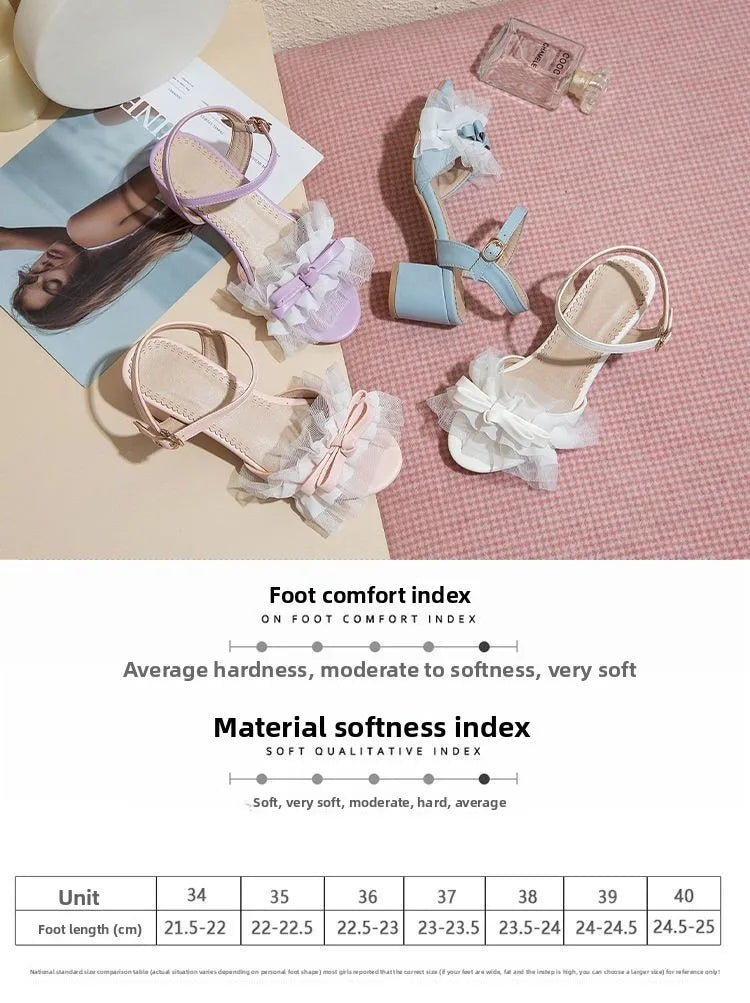 34-39 Sweet Lace Bow Open-toed Middle Heel Lolita Shoes