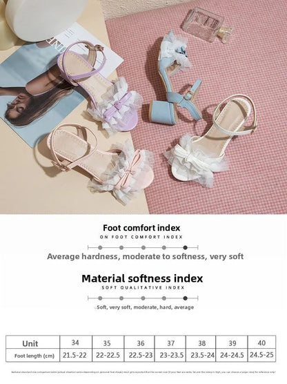 34-39 Sweet Lace Bow Open-toed Middle Heel Lolita Shoes
