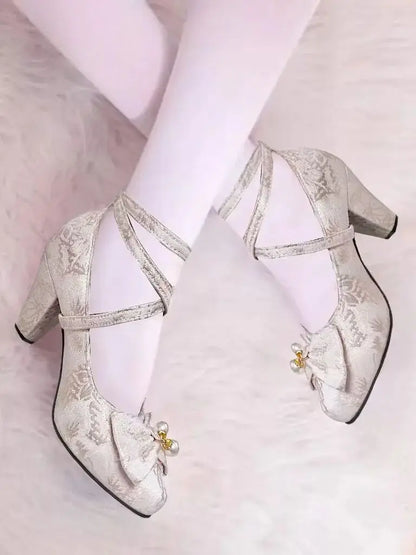 34-50 Cheongsam Elegant Retro Cross-Strap Bow Lolita Shoes
