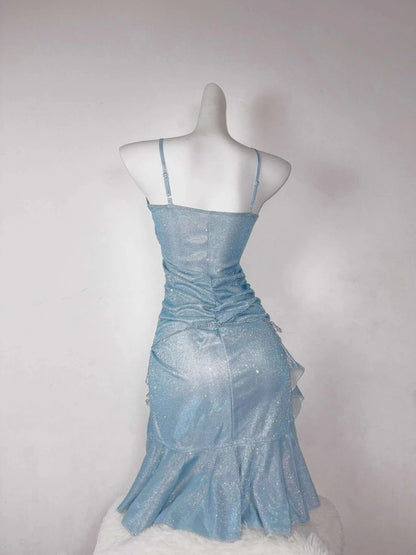 Blue Showa Princess Sexy Butt Wrapped Fish Tail Sparkling Small Dress