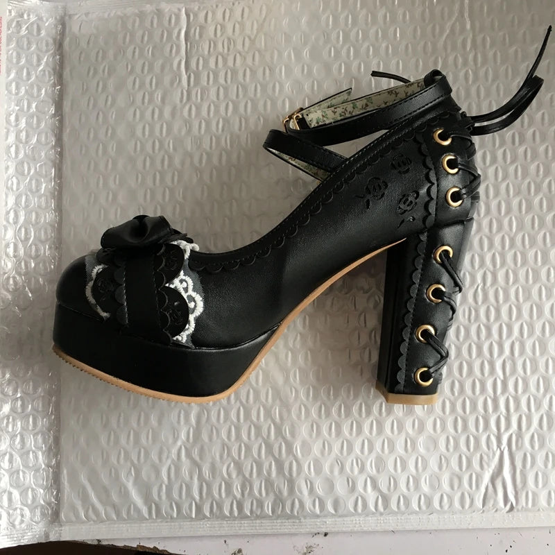 34-43 Bow Platform Cute Bow Lace Classic Lolita Shoes