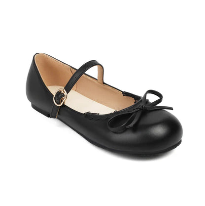Pink White Mary Janes Bow Ballet Flats Shoes - 33-45