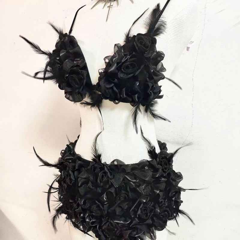 Gothic Dark Three-Dimensional Feather Flower Sling Set