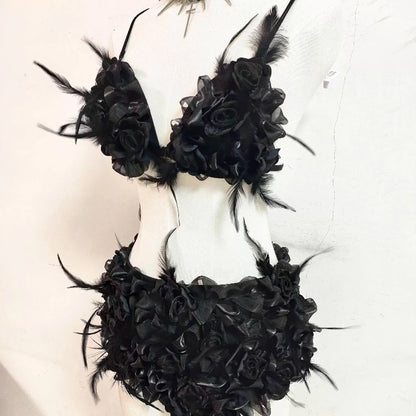 Gothic Dark Three-Dimensional Feather Flower Sling Set