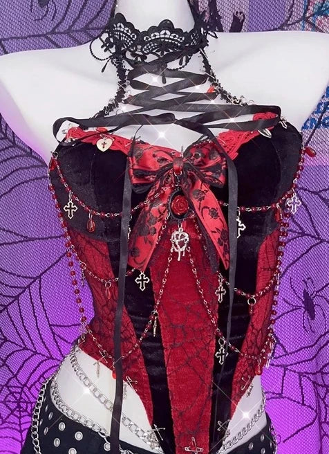 Red Black Velvet Halter Camisole Vest