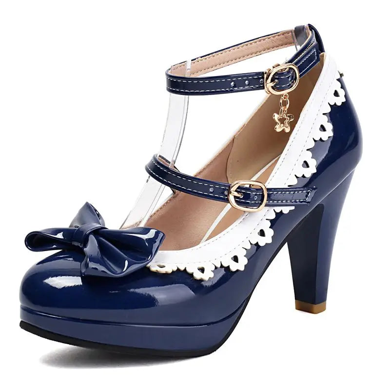 34-50 Pumps Round Toe Double Buckle Strap Bowknot Miexed Color Shoes