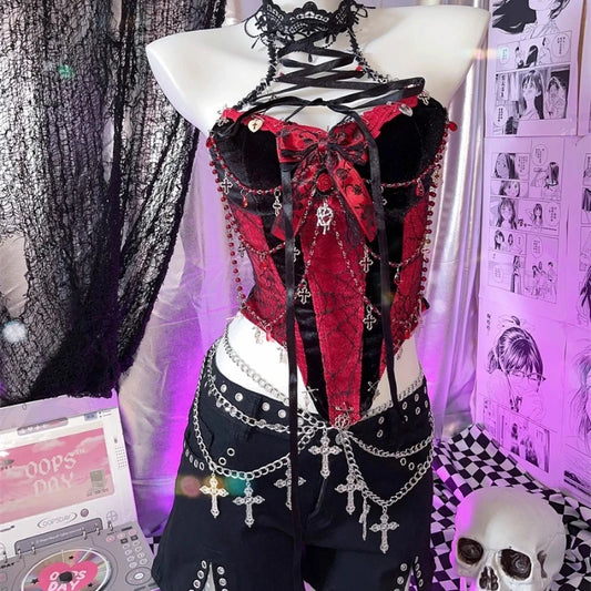 Red Black Velvet Halter Camisole Vest