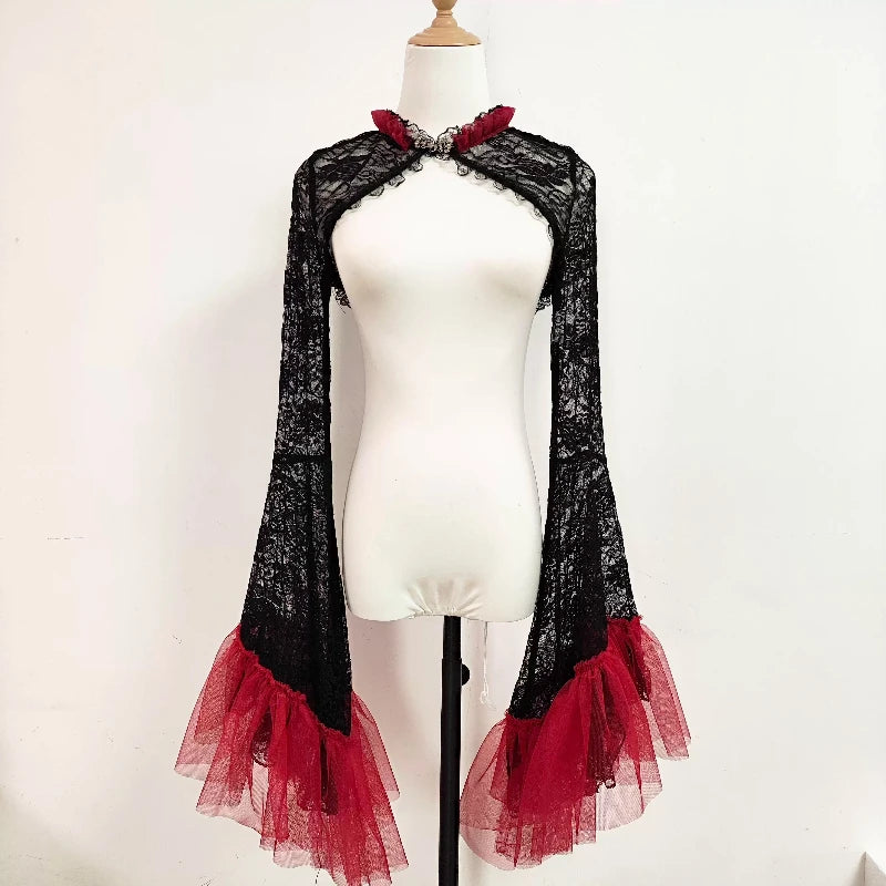 Gothic Dark Versatile Top Princess Sleeve Lace Hollow Out Perspective Sexy Cardigan