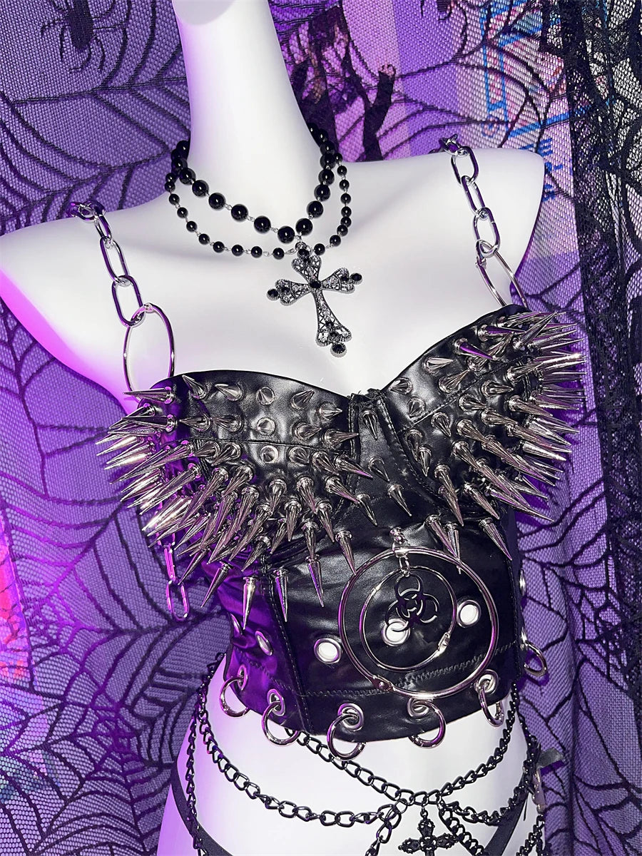 Gothic Black PU Leather Corset Top