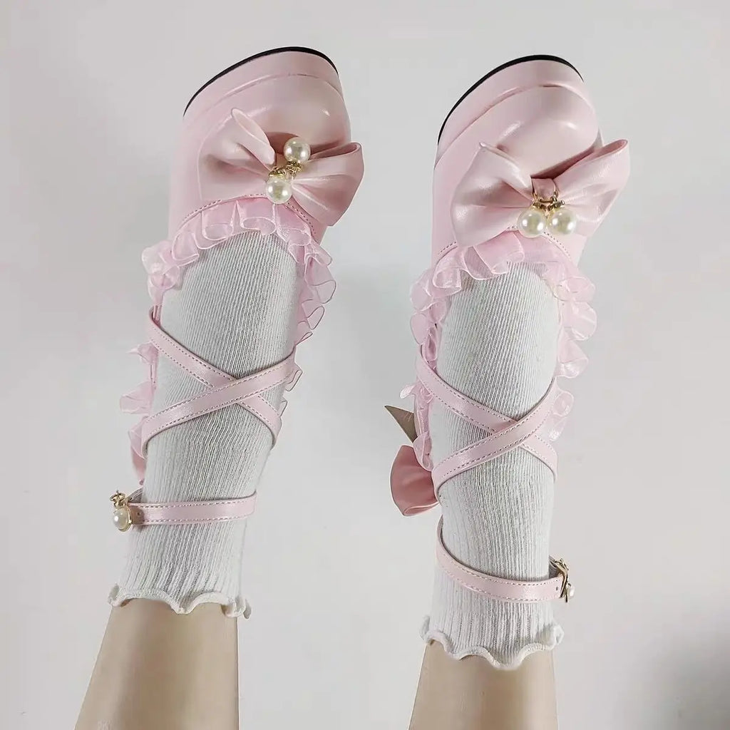 35-45 Waterproof Platform Cross Strap Lolita Princess Lolita Shoes