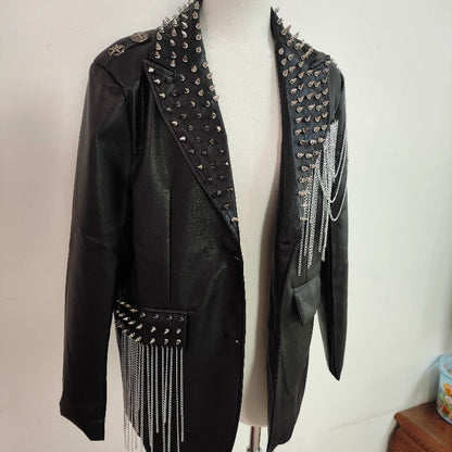 Dark Rock Punk Rivet Chain PU Coat