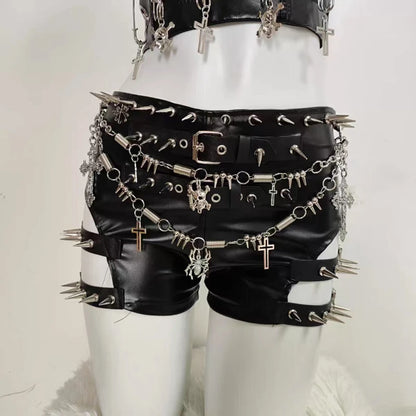 Goth Rivet Chain PU Leather Pants
