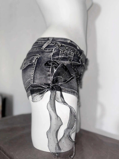 Dark Gothic Y2K Rock Lace Strap Shorts