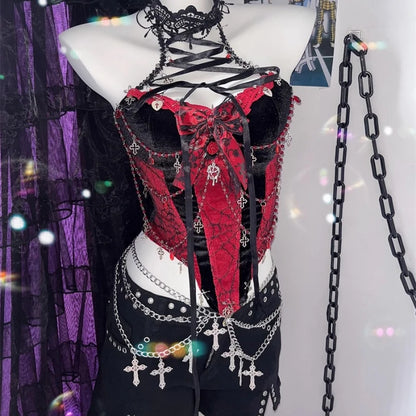 Red Black Velvet Halter Camisole Vest