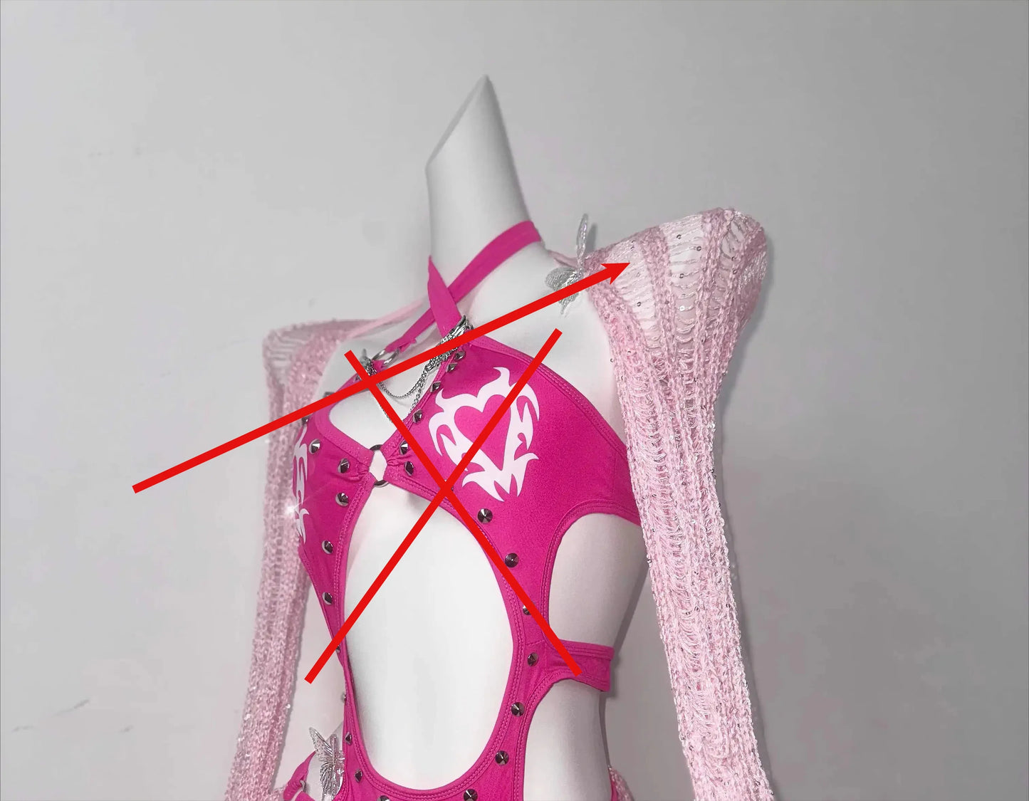 Pink Gothic Rivet Streetwear Onesie Shawl Skirt 3-piece Set