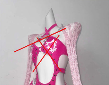 Pink Gothic Rivet Streetwear Onesie Shawl Skirt 3-piece Set