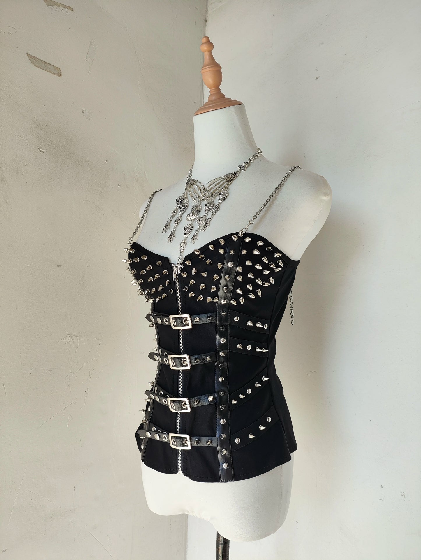 Punk Style Y2K Hottie Corset Vest Rivet Chain Top