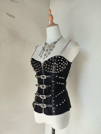Punk Style Y2K Hottie Corset Vest Rivet Chain Top