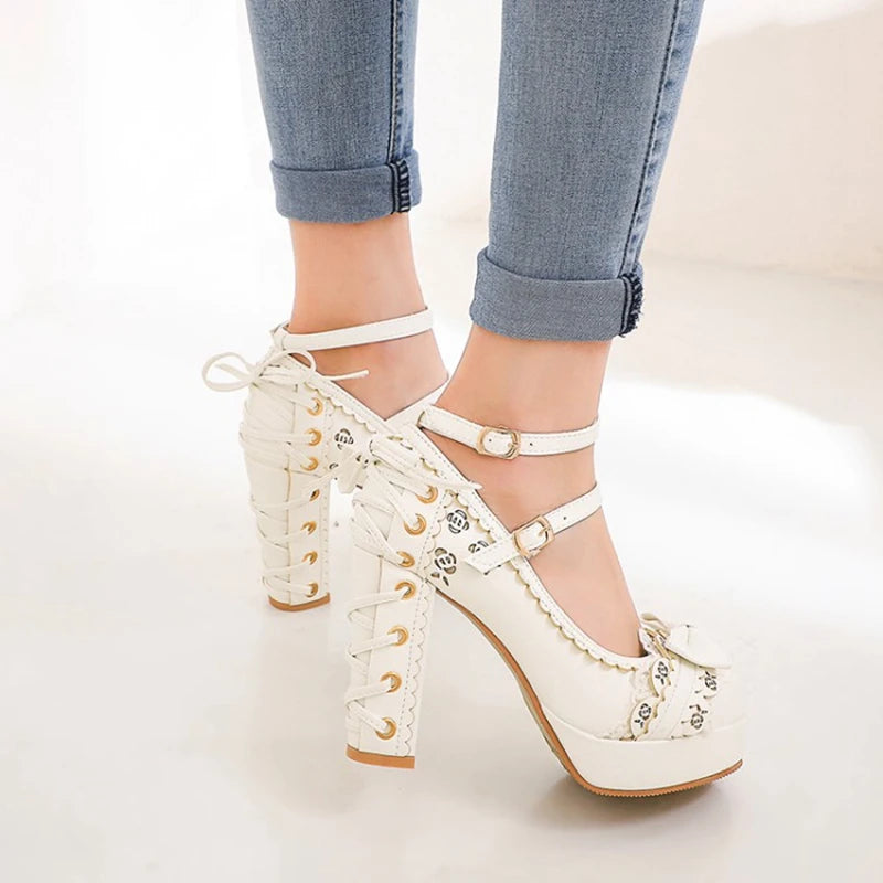 34-43 Bow Platform Cute Bow Lace Classic Lolita Shoes