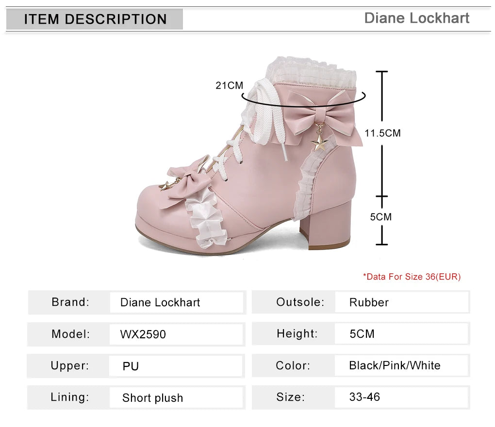 33-46 Sweet Bow Square Platform Elegant Ruffles String Lolita Shoes