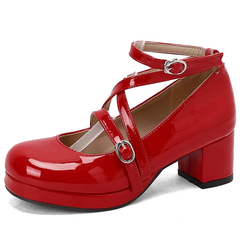 31-50 Elegant Strap Cross Dress Pumps Cosplay Lolita Shoes