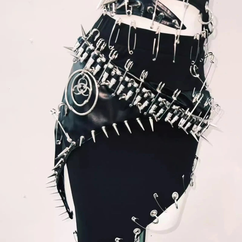 Goth Rivet Dark Irregular Short Skirt