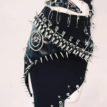 Goth Rivet Dark Irregular Short Skirt