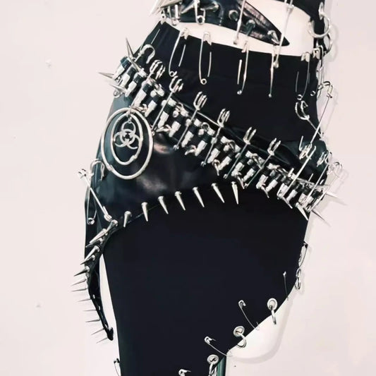 Goth Rivet Dark Irregular Short Skirt