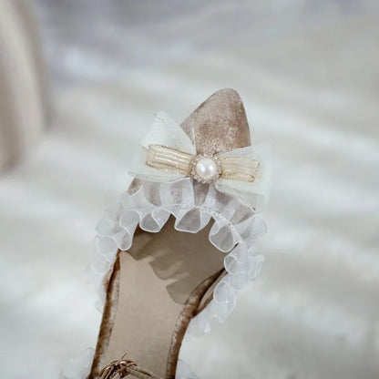 35-45 Red Metal Rhinestone Pearl Sandals Velvet Lolita Princess Shoes