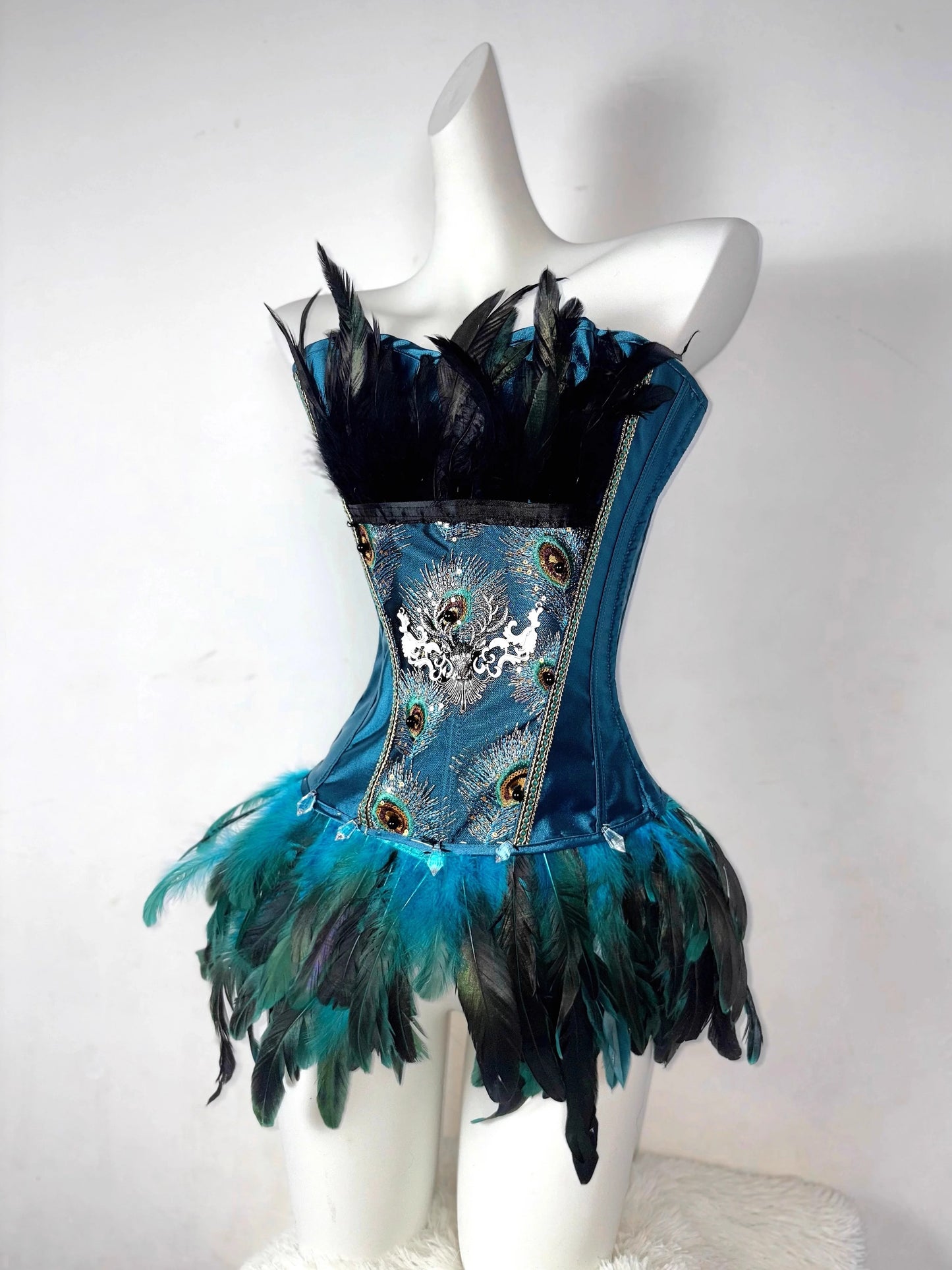 Blue-green Peacock Gothic Dark Lace-up Drawstring Dress