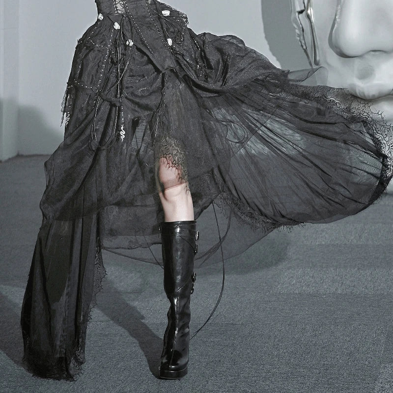 Pure Black Goth Dark Strap Drawstring Corset Bird Cage Affordable Corset Top