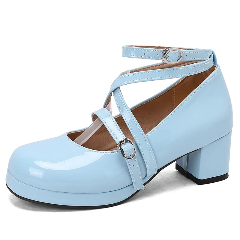31-50 Elegant Strap Cross Dress Pumps Cosplay Lolita Shoes