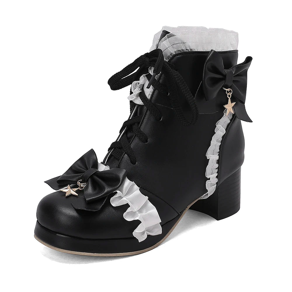 33-46 Sweet Bow Square Platform Elegant Ruffles String Lolita Shoes