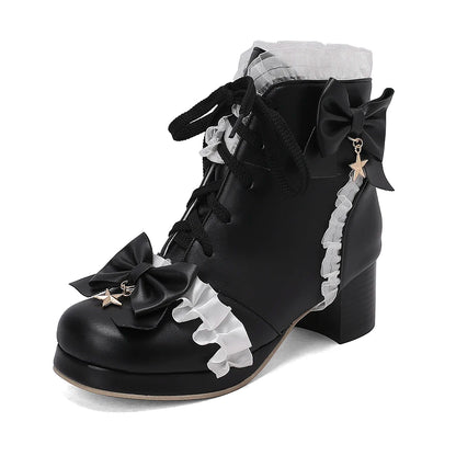 33-46 Sweet Bow Square Platform Elegant Ruffles String Lolita Shoes