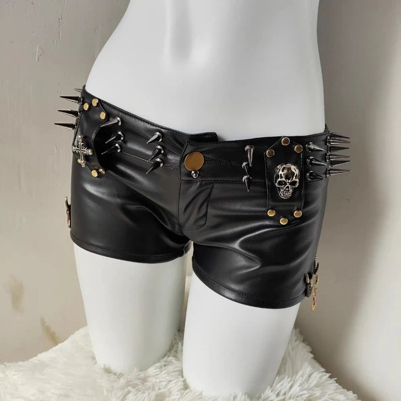 Punk Dark Y2K Rivet PU Versatile Shorts