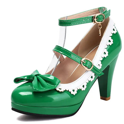 34-50 Pumps Round Toe Double Buckle Strap Bowknot Miexed Color Shoes