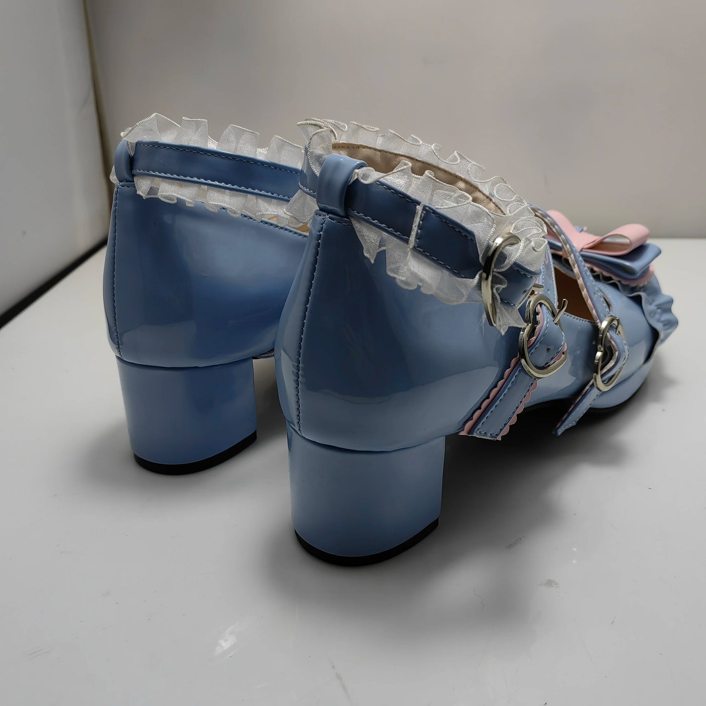 34-48 Sweet Lolita Pumps Block Heel Bowknot Ankel Buckle Strap Shoes