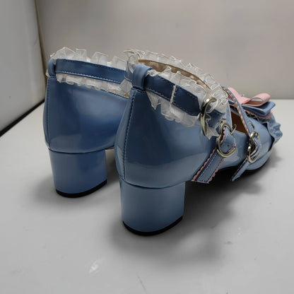 34-48 Sweet Lolita Pumps Block Heel Bowknot Ankel Buckle Strap Shoes