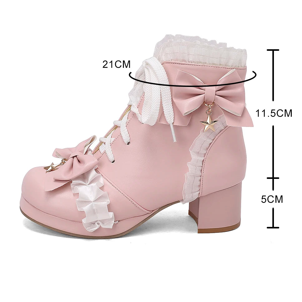 33-46 Sweet Bow Square Platform Elegant Ruffles String Lolita Shoes
