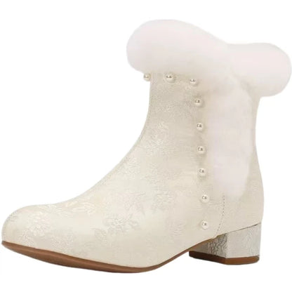 33-43 Winter Round Toe Silk Plush Warm Zippers Cheongsam Boots Skirt Boot