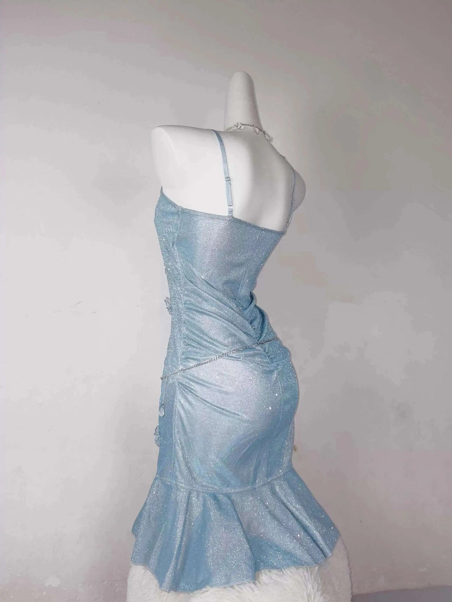 Blue Showa Princess Sexy Butt Wrapped Fish Tail Sparkling Small Dress