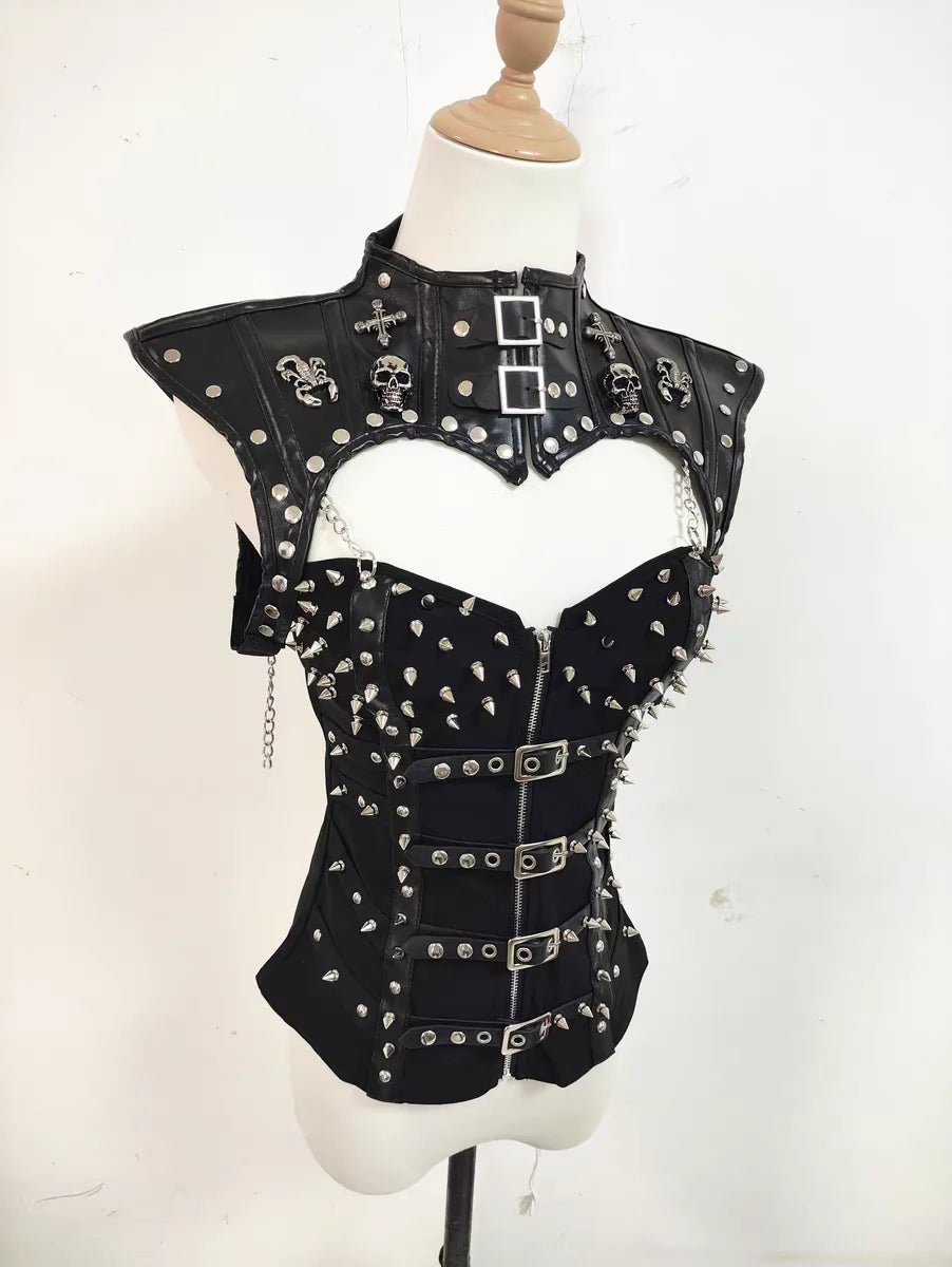 Black Rivets Punk Leather Shawl Skull themed Outfits