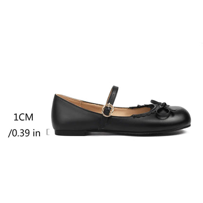 Pink White Mary Janes Bow Ballet Flats Shoes - 33-45