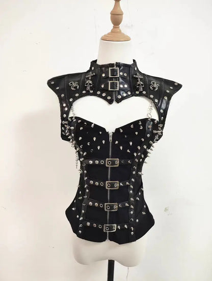 Black Rivets Punk Leather Shawl Skull themed Outfits