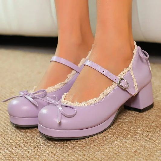 Sweet Pumps Round Toe Bowknot Heels Shoes - 32-50
