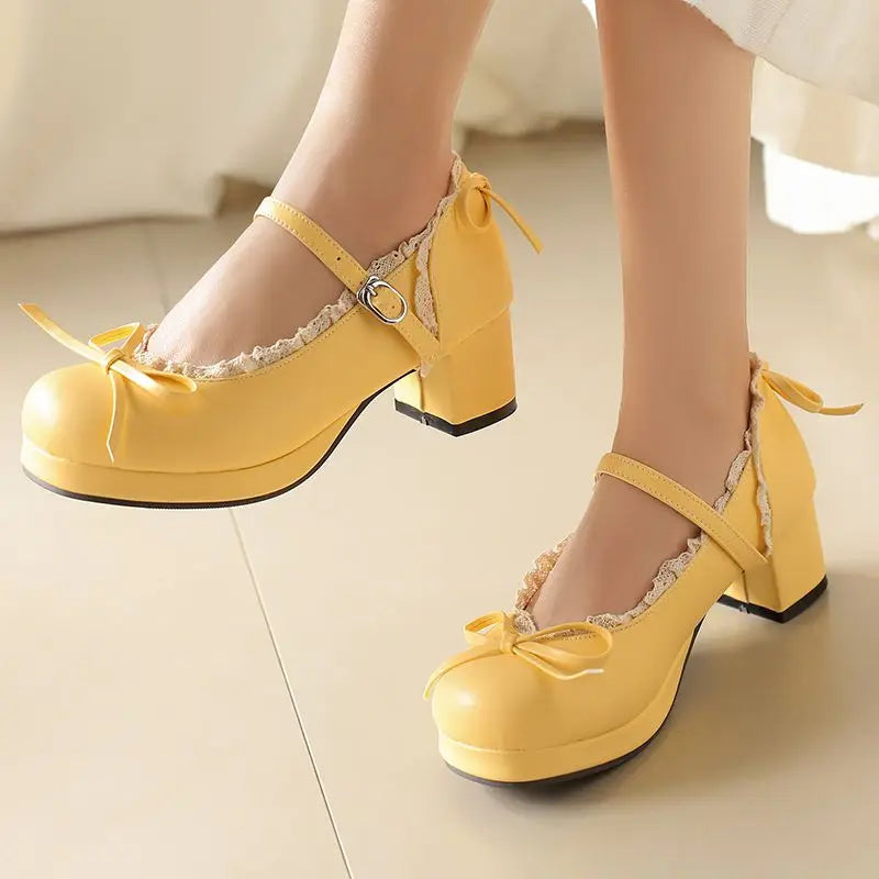 Sweet Pumps Round Toe Bowknot Heels Shoes - 32-50