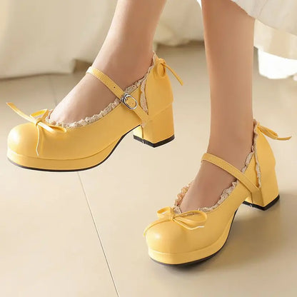 Sweet Pumps Round Toe Bowknot Heels Shoes - 32-50