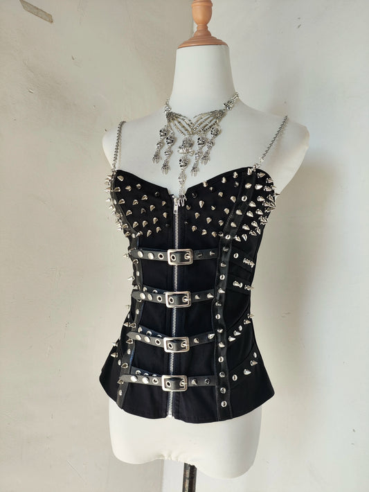 Punk Style Y2K Hottie Corset Vest Rivet Chain Top