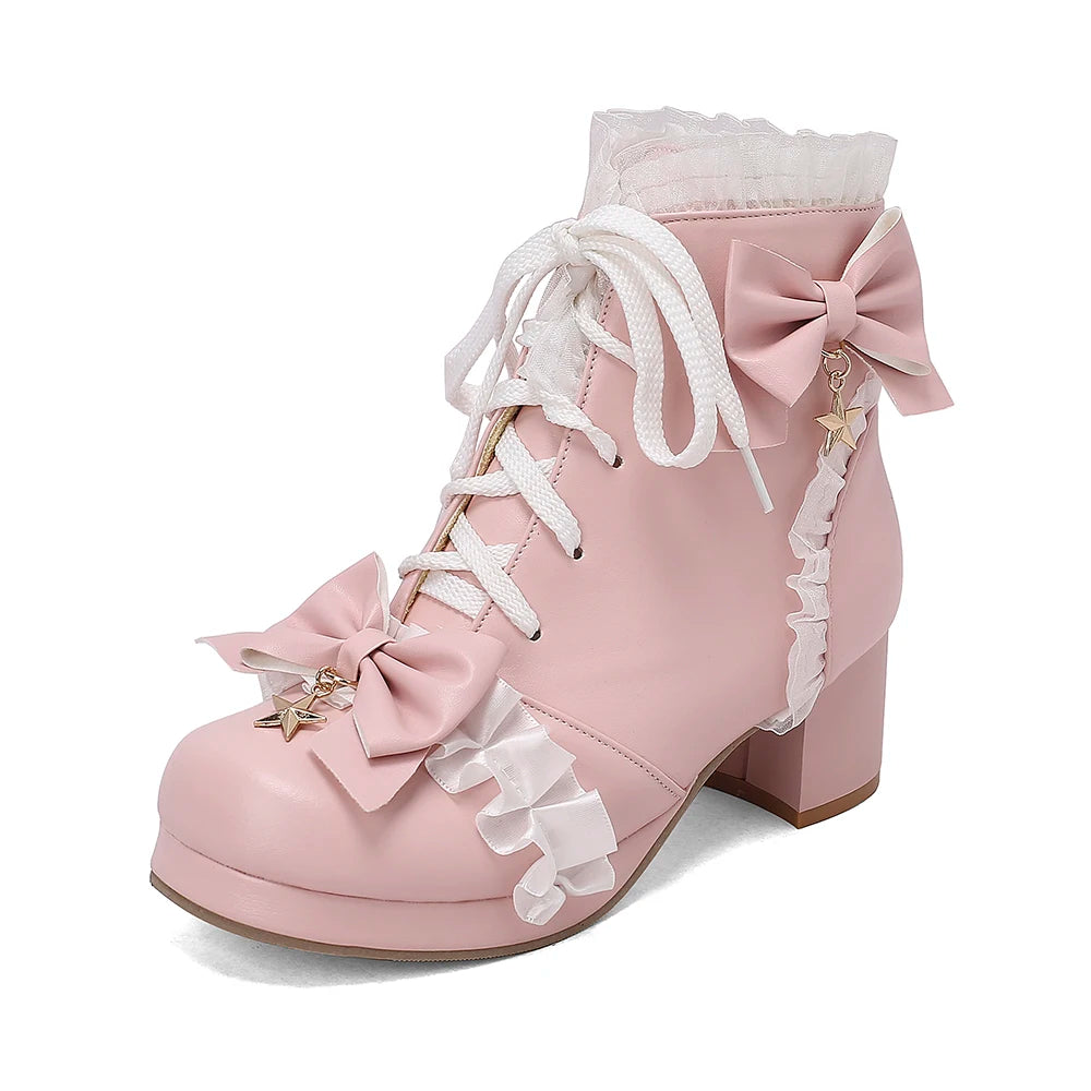 33-46 Sweet Bow Square Platform Elegant Ruffles String Lolita Shoes