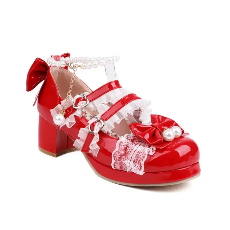 Lolita Mary Jane Cosplay Pumps Red Shoes - 31-48